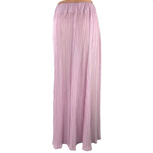 PinkyOtto Pink Elastic Waist High Waist Pleated Straight A-Line Maxi Skirt Sz S - Picture 3 of 6
